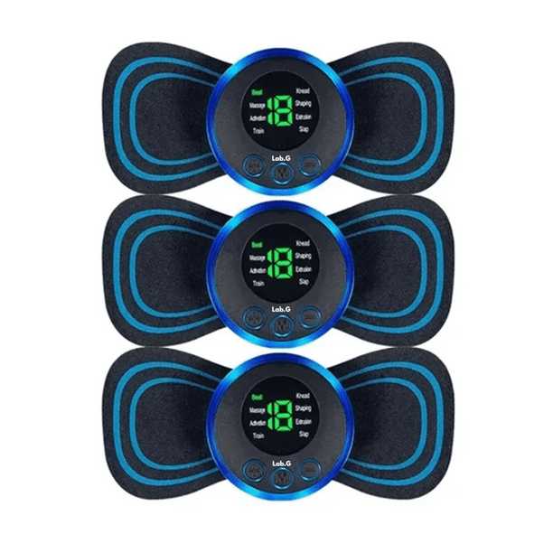 3 Pz Masajeadores Eléctrico 6 Pz Parches Con Control Remoto Lab.G, negro lineas azules
