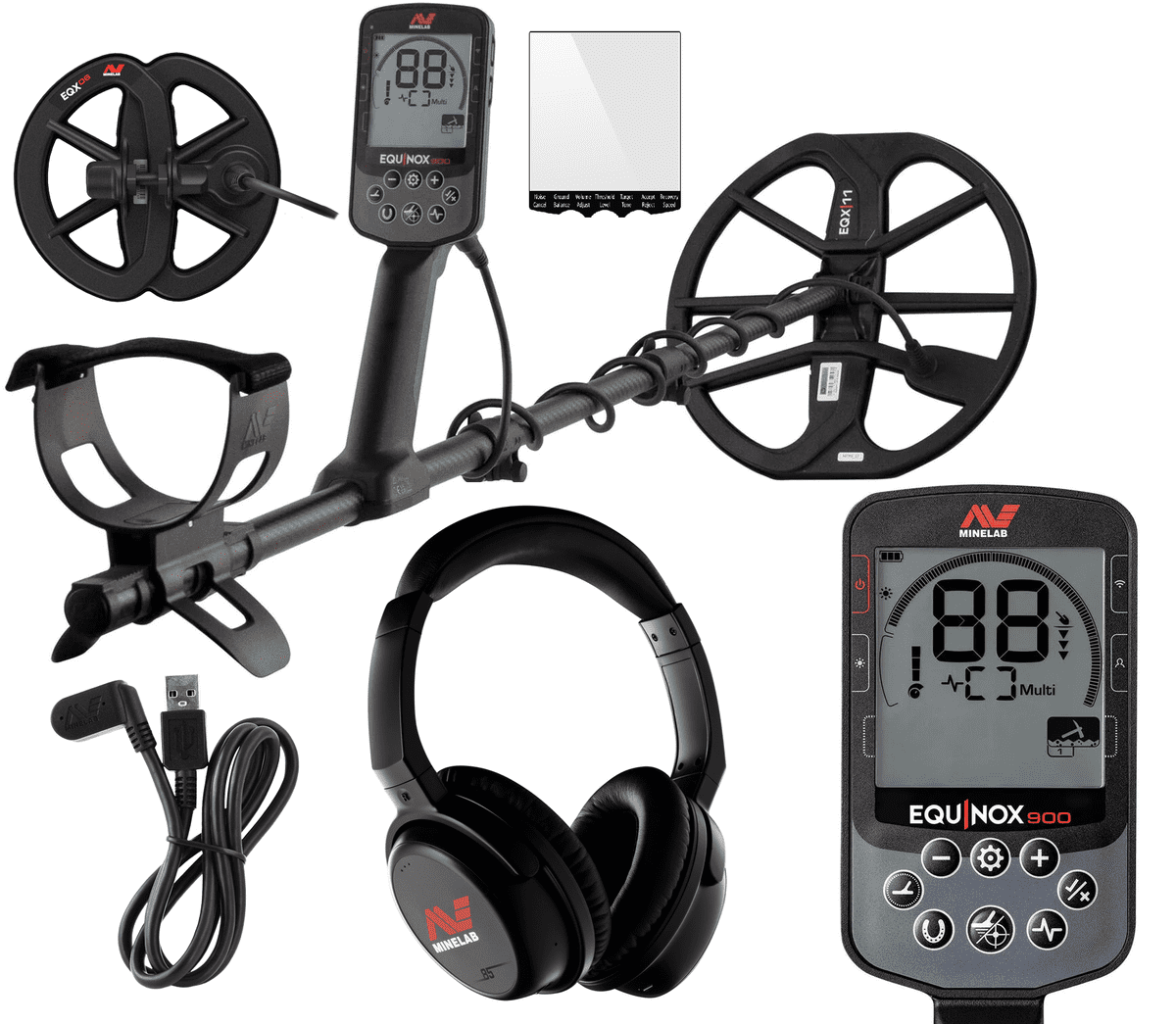 MINELAB Equinox 900 Multi-Frequency Collapsible Metal Detector for Adults Bundle with EQX 6 Coil