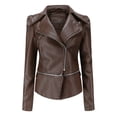 thumbnail image 6 of CILENON Long Jackets for Women Trendy Women Cool Faux Leather Jacket Long Sleeve Zipper Fitted Coat Fall Short Jacket (Brown,XXXL), 6 of 9