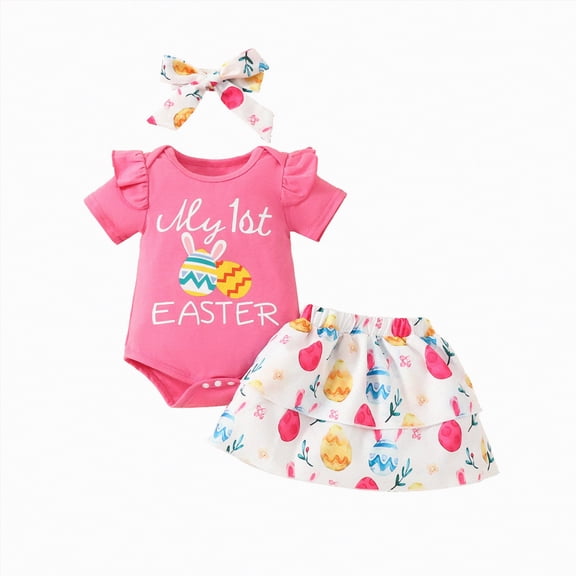 Ymyiu Cute Baby Girl Outfit Baby Girl First Birthday Outfit Infant 1st Birthday Bodysuit Summer Clothes Set 0 3 Months (Hot Pink,0-3 Months)