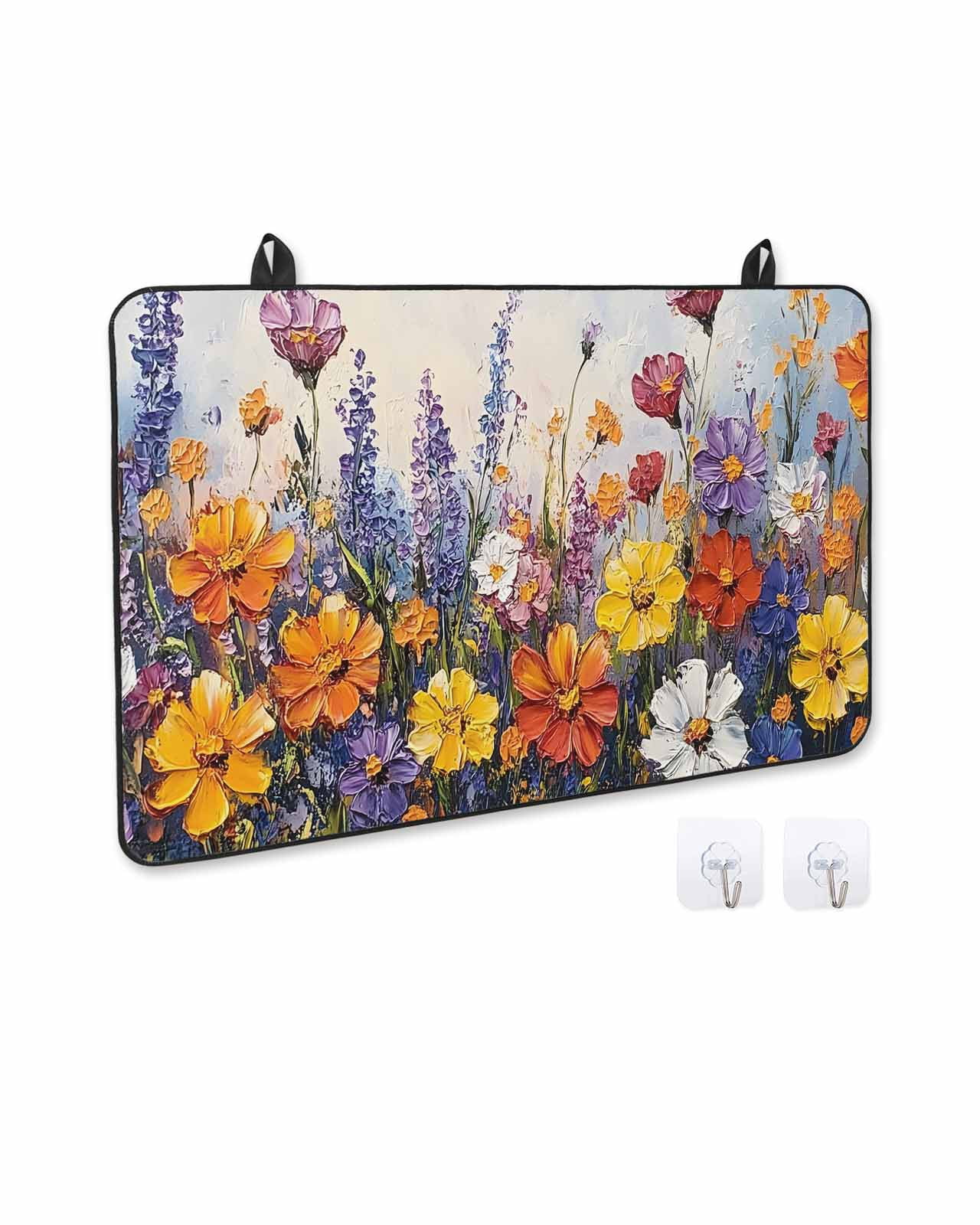 nqOlkjepod Large Induction Cooktop Protector Mat 24"x21", Botanical Flowers Stove Top Covers for Electric Stove, Farmhouse Floral Herbs Oil Painting Stove Burner Cover Mats, Glass Top Stove Cover