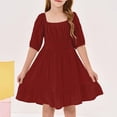 thumbnail image 4 of CCRFTGI Summer Dresses for Child Girls Size 7 Casual Dress Tie Backless Square Neck Ruffle Elastic Waist Party A-Line Mini Dress Deep Red 9-10 Years, 4 of 5
