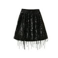thumbnail image 5 of BLTIBY Girls Sequin Tassel Skirt Belly Dance Hip Scarf Party Trendy Lightweight Wrap Fringe Sparkly Glitter Costume Outfits Black 3-4 Years, 5 of 5