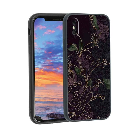Gold-Floral-Dark-Grunge-Academia-aesthetic-1 Phone Case, Degined for iPhone X Case Men Women, Flexible Silicone Shockproof Case for iPhone X
