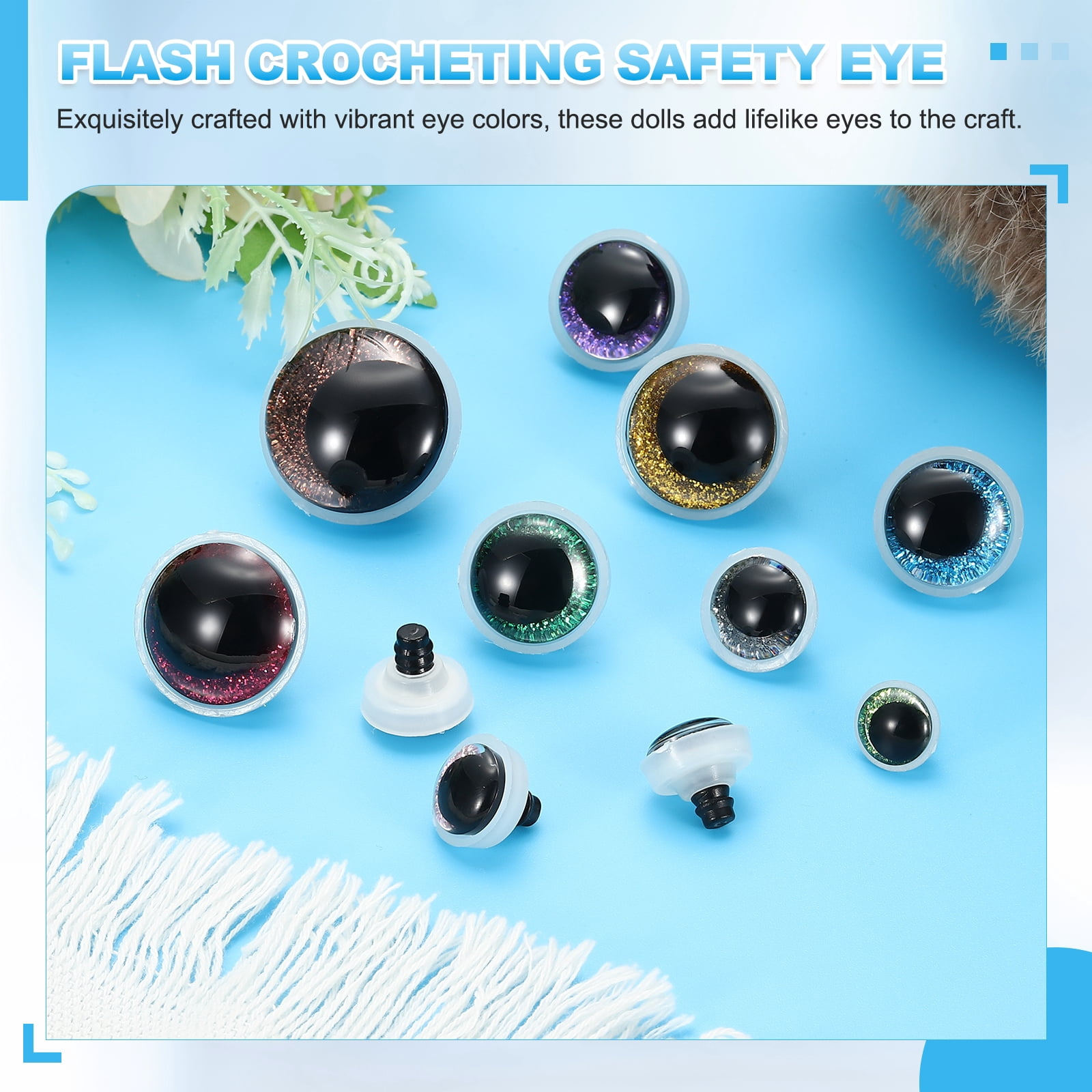 Uxcell 30mm Flash Safety Eyes, 24 Pcs Doll Eyes Realistic Colorful Crocheting Safety Eye for Decor Crochet Accessories Dolls Craft, Coffee