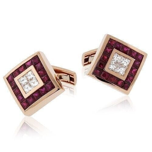 2Ct Princess Cut Lab-Created Red Ruby Men's Wedding Cufflinks 14k Yellow Gold Plated