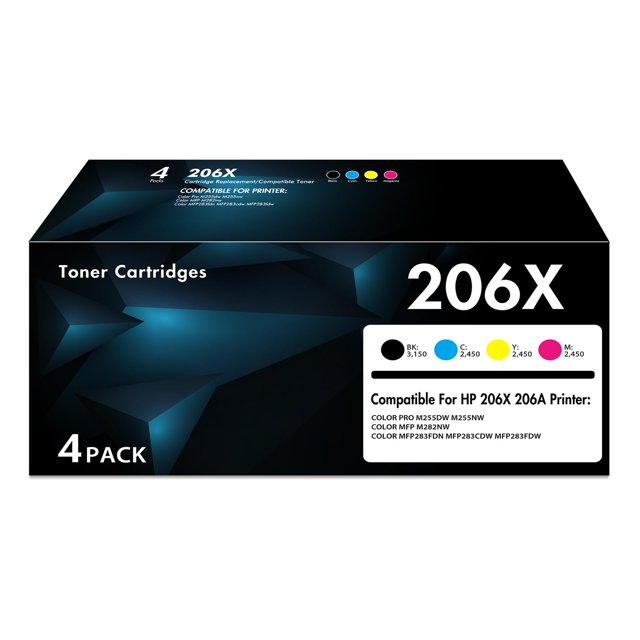 Paquete de 4 cartuchos de tóner 206X de alto rendimiento compatibles con M255dw