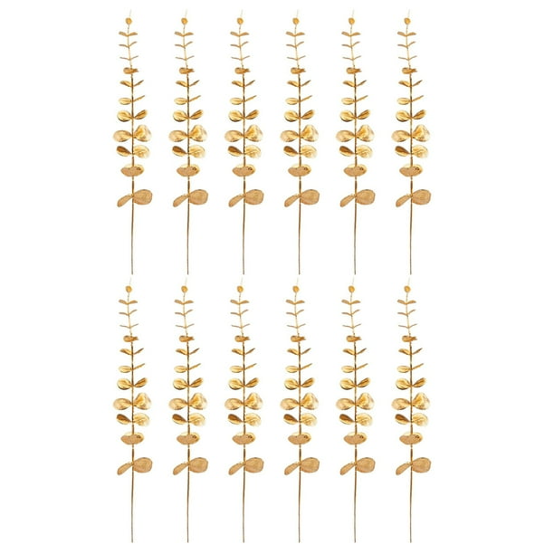 Naiovety Ramas de eucalipto de imitación de plástico, 12 Uds., elegantes, para diversos entornos de hogar y oficina, realistas Decoración oro