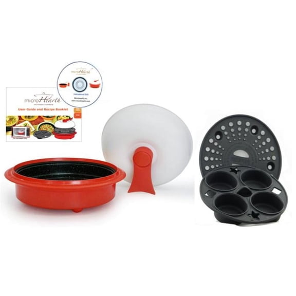 microHearth 1.5-Quart Nonstick 4-piece Everyday Pan Set for Microwave Cooking, Red