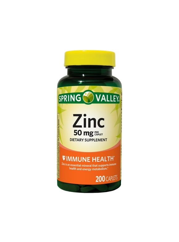 Spring Valley Zinc Immune Health Dietary Supplement Caplets, 50 mg, 200 Count