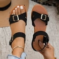thumbnail image 1 of Fankiway Women's Non Slip Flat Sandals Adjustable Buckle Straps Padded Footbed Open Toe Plus Size Summer Black 6.5, 1 of 9