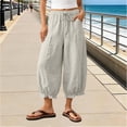 thumbnail image 2 of Pants for Women Casual Cotton And Linen Embroidered Wide Leg Spring And Summer Loose High Waist Straight Elastic Womens Pants White XXXL, 2 of 8
