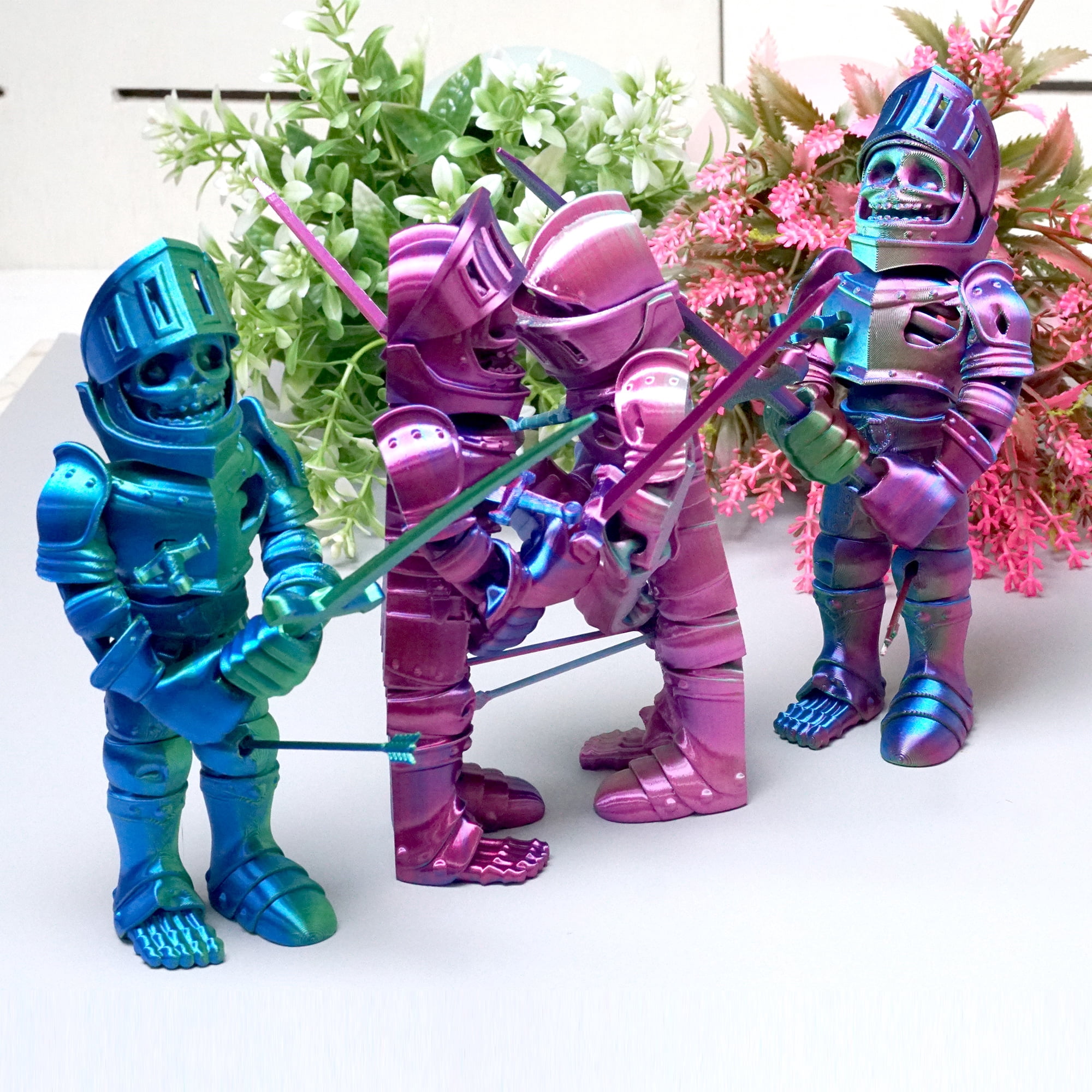 4pcs/set 3D Printed Skeleton Warrior ,Flexible Joint Animal lacertid Figurines,Realistic Eyes, Home Office Decor,Fidget Toy for Adults Teens Boy Festival Gifts