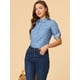 thumbnail image 3 of Blusa De Media Solapa Para Mujer Con Cuello Vuelto Y Bolsillo En El Pecho Con Manga Enrollada Azul S, 3 of 7