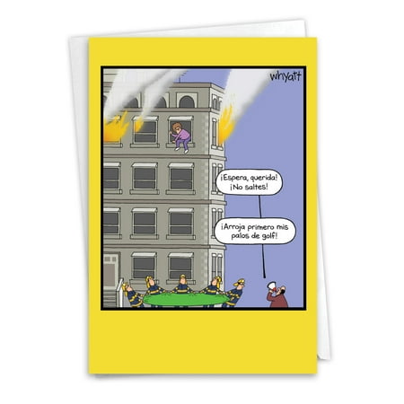 NobleWorks Funny Spanish Anniversary Greeting Card with 5 x 7 Inch Envelope (1 Card) Couple, Husband, Wife, Parents Anniversary Congratulations Incendio de Palos de Golf C5391ANG-SL