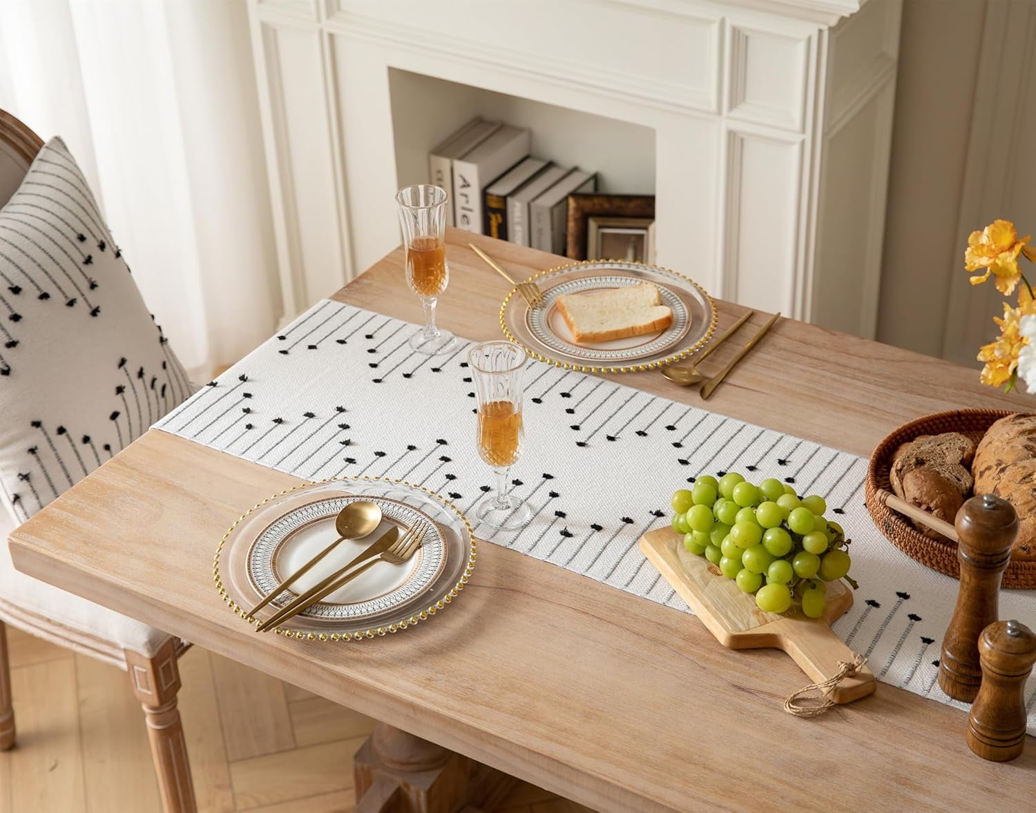 Boho Table Runner 13 x 90 Inch Long Natural Cotton Woven Runner with Tassels for Home Dining Table décor, for Modern Farmhouse Decor Coffee Table Runner, Taupe and Beige