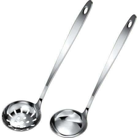 

Visland Soup Ladle Colander Spoon High Temperature Resistant Long Handle Stainless Steel Hanging Hot Pot Scoop for Kitchen