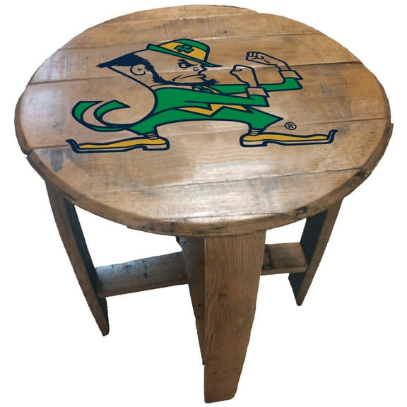 Notre Dame Fighting Irish Team Logo Oak Barrel Table