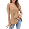 thumbnail image 3 of Women Summer Puff Short Sleeve T-Shirts Babydoll Tops Square Neck Pleated Flowy Trendy Tunic Casual Tops for Leggings, 3 of 4