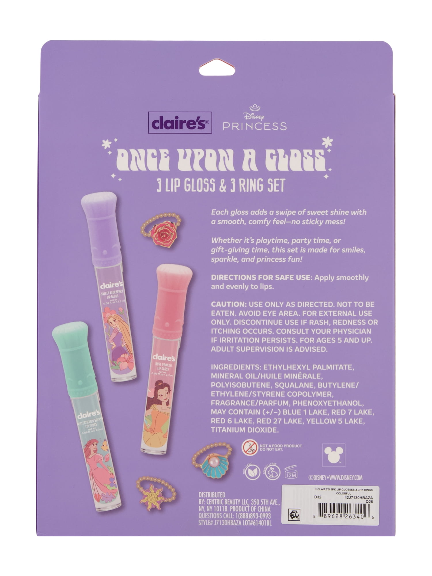 Claire's Disney Lip Ring Set - Once Upon a Gloss 6 Pcs