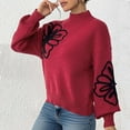 thumbnail image 6 of Mock Neck Sweaters for Women Colorblock Batwing Sleeve Outfit Fall Winter Floral Pullover Tops Red S, 6 of 9