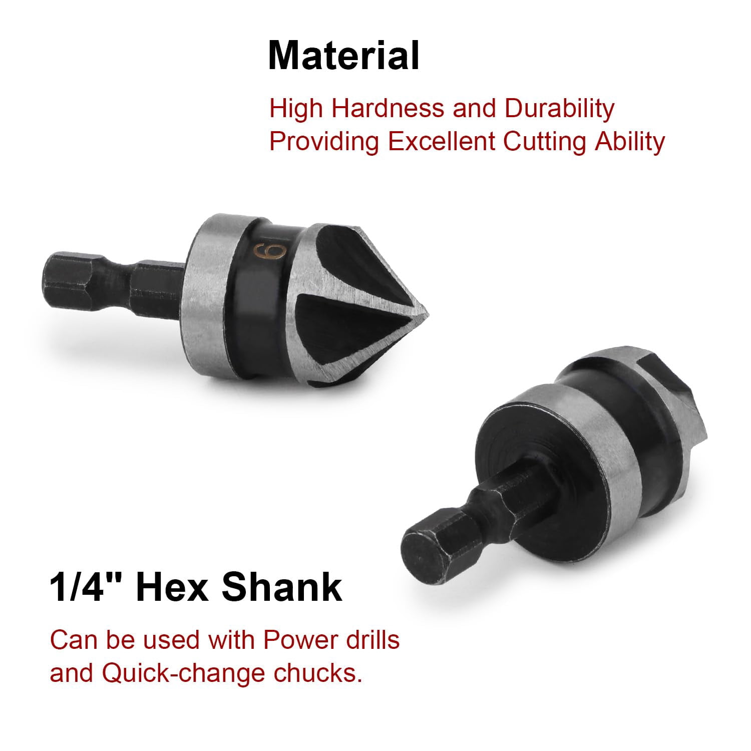 FRKSMD-Countersink Drill Bit Set 3Pcs 1/4 Inch 12/16/19mm Hex Shank 5 Flute 90 Degree Chamfering Countersink Bore Sets for Wood Metal Quick Change Bits