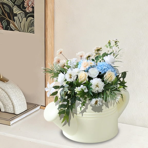 PpgejGEK Creative Durable Plastic Pitcher Style Vase Container, 3.35x3.07x2.83in Unique Flowerpot for Home Decor Tabletop, Decorative Vase for Dried Fresh Flowers, Green White Pink