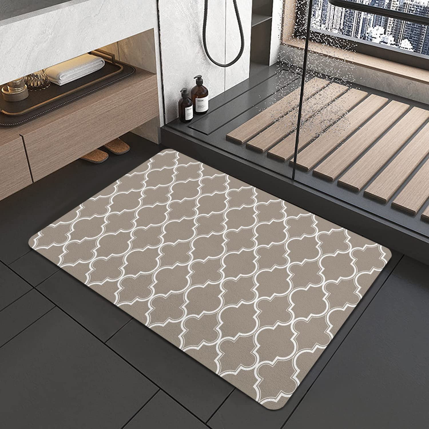 Taupe Thin Bathroom Rugs Fit Under Door 20"x32" Grey Quick Dry Super ...