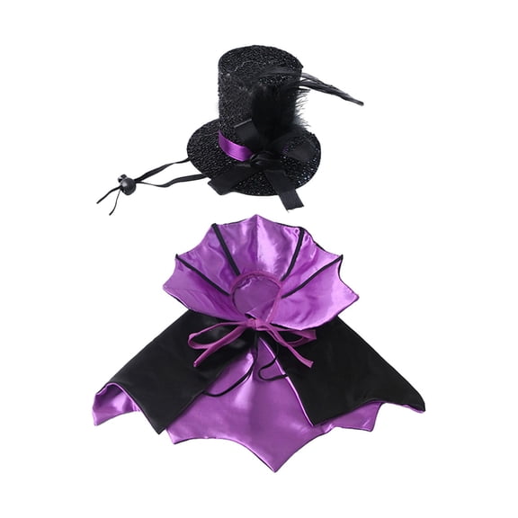 Halloween Pet Wizard Set - Cloak and Hat Outfit for Cats Small Dogs Cosplay(Dark Purple,30x12cm)