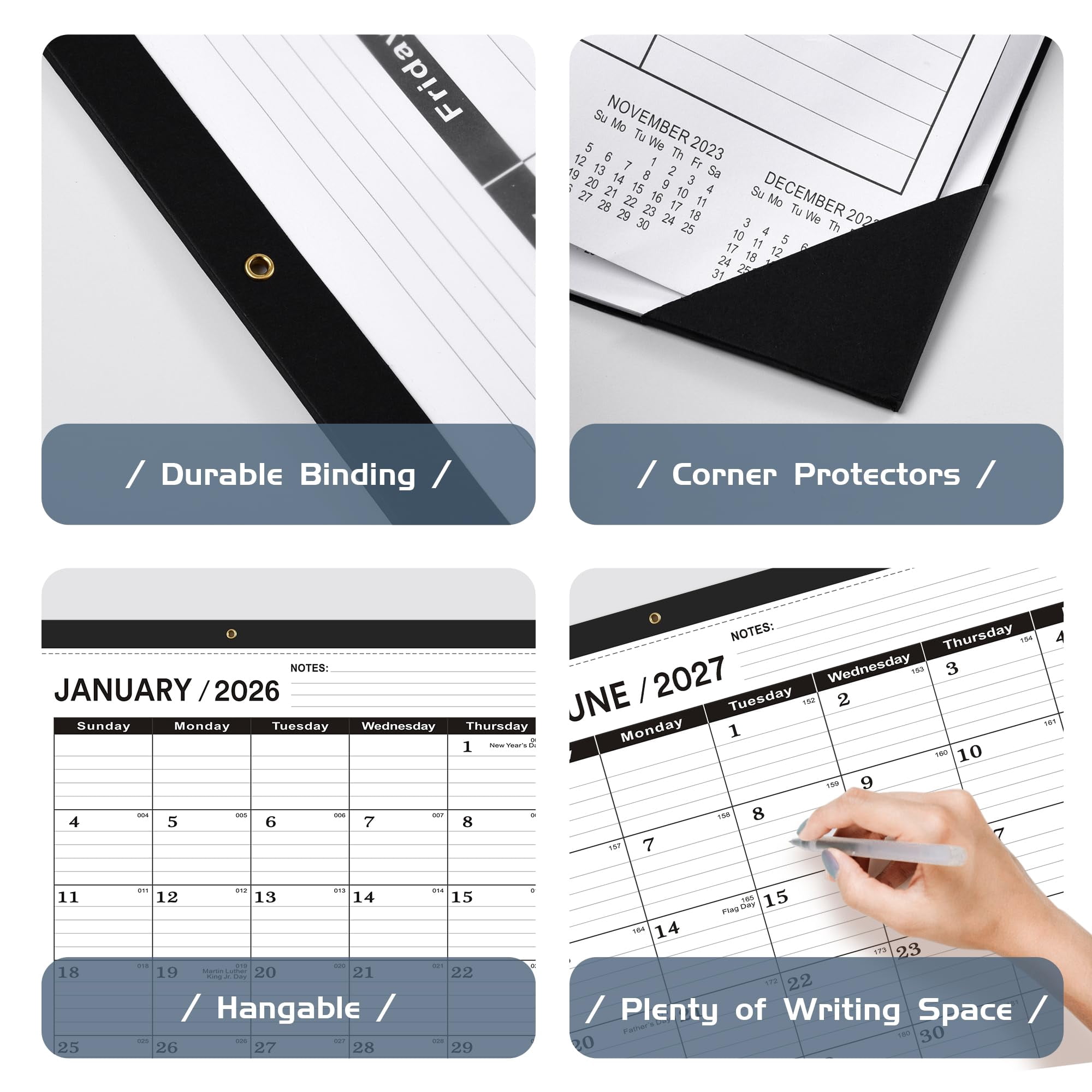 Desk Calendar 2026(january 2026 - June 2027) 2026 Large 22 X17 2026 Classic Black 2026-2027 With Plastic Cover