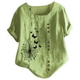 thumbnail image 1 of VJATTWR T-Shirts à Manches Courtes pour Femmes T-Shirts d'Été pour Dames Mode Décontractée Grande Taille Ample Imprimé T-Shirt Rétro à Manches Courtes en Lin m, 1 of 3