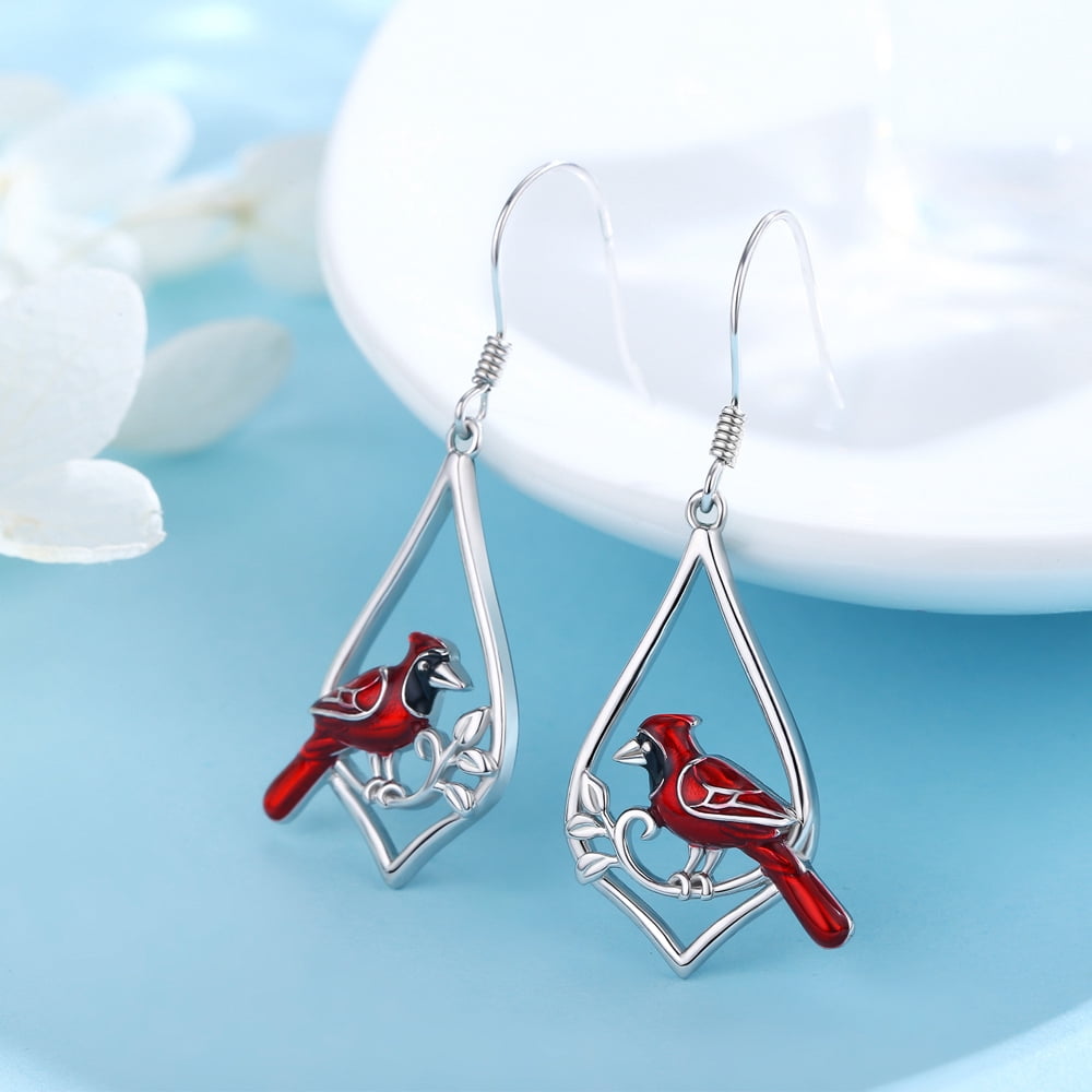 Coachuhhar Cardinal Earrings for Women 925 Sterling Silver Cardinal Dangling Earrings Bird Earrings Cute Animal Drop Earrings Cardinal Jewelry Gifts for Mother's Day Friends