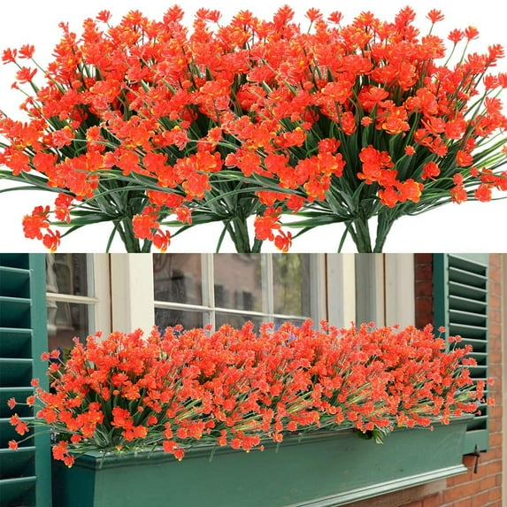 Morttic 12 Bundles Artificial Flowers, Fake Artificial Greenery UV Resistant No Fade Faux Plastic Plants for Wedding Bridle Bouquet Indoor Outdoor Home Garden Kitchen Office Table Vase (Orange)