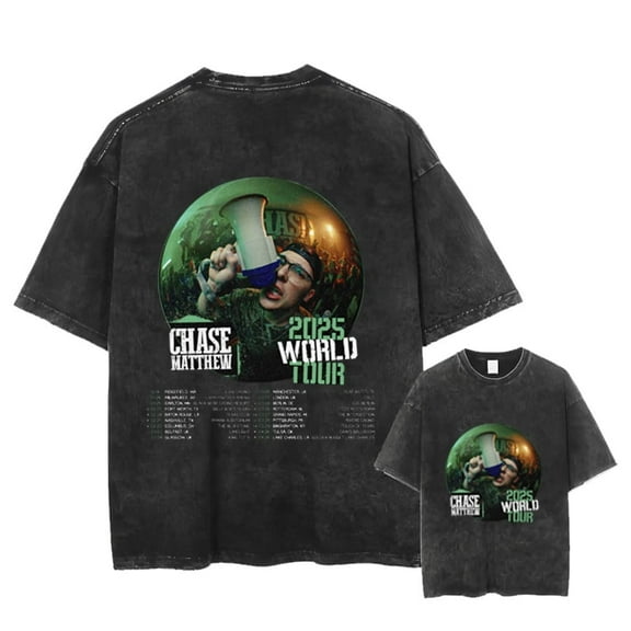 Chase Matthew Holdin' It Down Tour 2025 Washed T-shirt Unisex Fashion Round Neck Short Sleeve Top