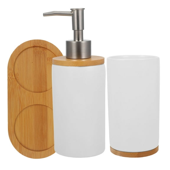 FOMIYES Bathroom Accessories Set with Toothbrush Holder and Soap Dispenser in White Storage Small Size