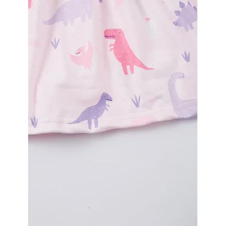 

GEDER-F Girls Stretch Ruffled Sleeves Crew Neck Dinosaur Print Princess Dress Kids Summer Clothes