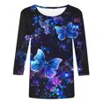 thumbnail image 5 of ZQGJB Cute Butterfly Print Shirts for Women Dressy Casual 3/4 Lenght Sleeve Round Neck Graphic T-Shitrs Top Loose Fit Comfy Tunic Tees Blouse Multicolor#02 M, 5 of 6