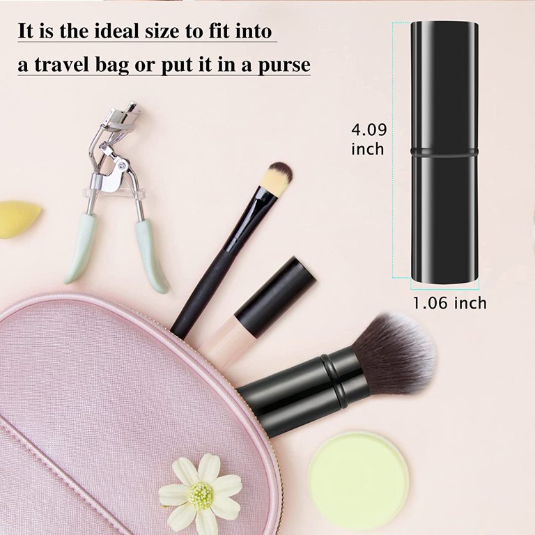 Small Makeup Brush Set Pink - 4 in 1 Portable Travel Lip Brush, Highlight  Brush, Eyeshadow Brush, Foundation Blending Powder Brush Retractable Mini