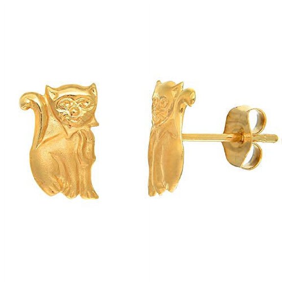 JewelStop 14K Yellow Gold Kitty Kitten Cat Stud Post Earrings Jewelry