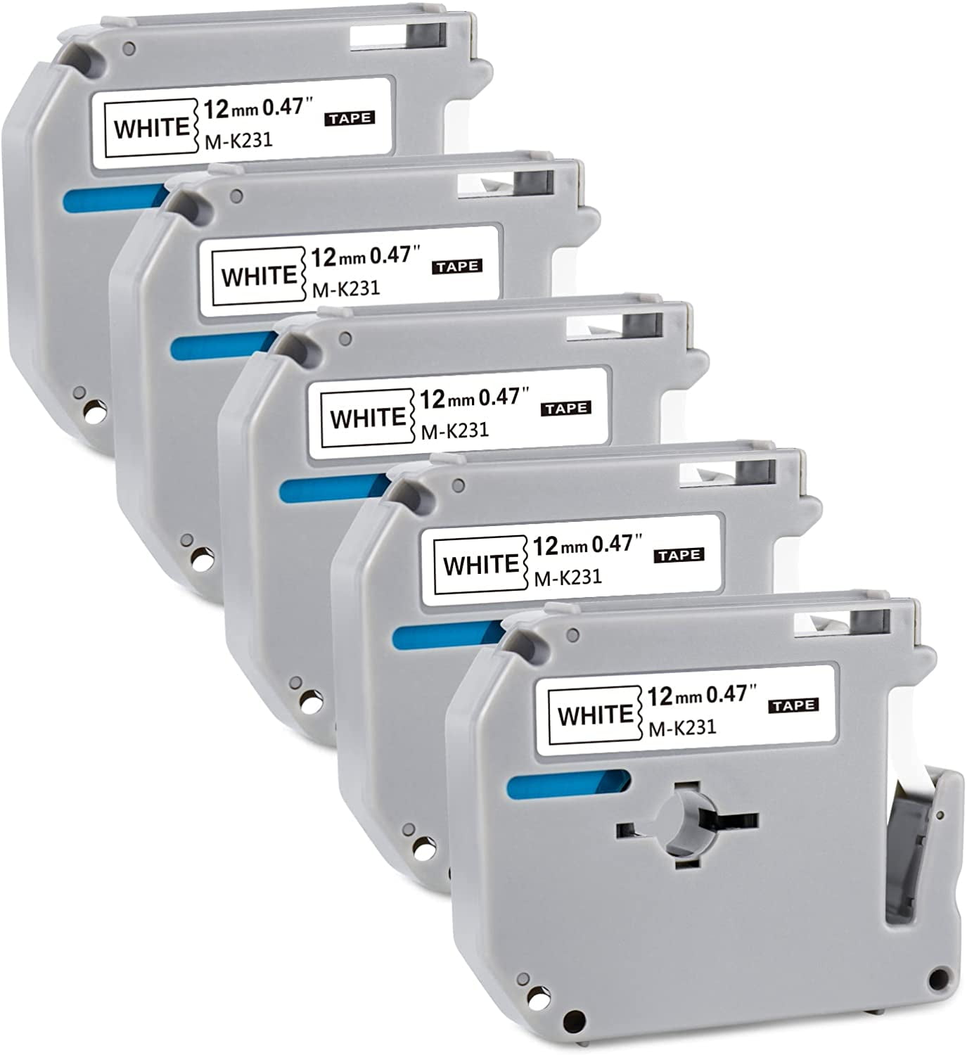 5 Pack Compatible Brother Label Tape MK231 MK231 MK231 12mm White for