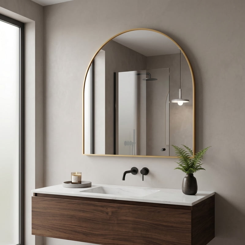 Easy4Home 28"x26"Arched Bathroom Mirror Decor Vanity Mirror Wall Mounted,Gold