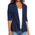 thumbnail image 6 of Linen Jacket Coat Women 3/4 Stretchy Ruched Sleeve Fully Lined Lightweight Breathable Casual Work Jacket, 6 of 7