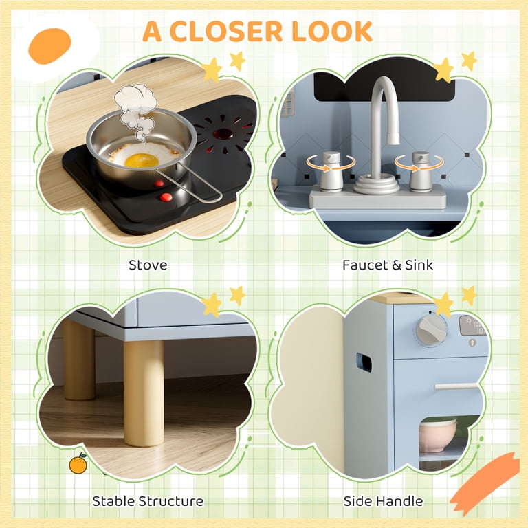 Arlopu Kids Play Kitchen, Interactive Wooden Set photo 5