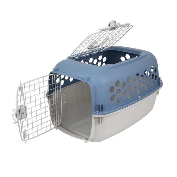 Vibrant Life Kennel for Dogs & Cats, Durable Plastic, Two Door Openings, Blue, Maximum Pet Weight 30 lbs, 24" L x 16.5" W x 14.5"H