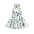 thumbnail image 6 of Abcomgle Girls Summer Dress Kids Casual Halter Neck Sleeveless Midi Dress Floral Print A-line Sundresses Swing Flare Dresses 9-10 Years,Blue, 6 of 7