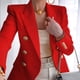 thumbnail image 5 of Chaqueta Blazer Informal para Mujer, con Botones Dorados, Larga, para Oficina, con Solapa y Abertura Frontal. Rojo XL, 5 of 7