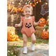 thumbnail image 4 of Cjfdfy Newborn Baby Girl Boy Halloween Outfit Corduroy Romper Overalls Fall Clothes Witch Pumpkin Embroidered Ruffled Square Neck Overalls Bodysuit Playsuit Headband Set, 4 of 9
