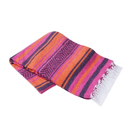 Vera Cruz 10 Pack Yoga Mexican Blankets, 75" x 53" Outdoor Blankets, Orange/Purple/Pink