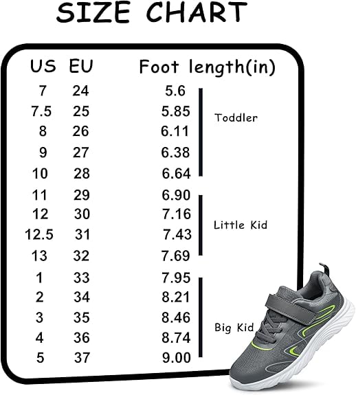vibdiv Kids Shoes Sneakers Boys Tennis Running Shoes Breathable Lightweight Athletic for Boys and Girls Grey Little Kid Size 13