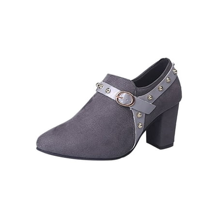 

Women Booties Mid Heel Casual Lightweight Suede Solid Color Bootie Pointed Zip Ankle Boots Gray Boots women size 6